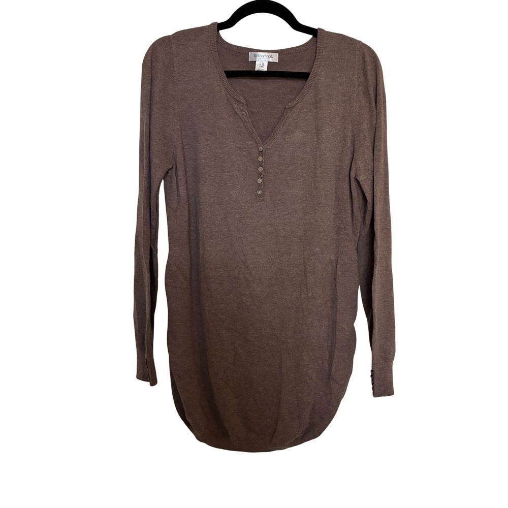 Motherhood Maternity Henley Sweater Women Size XL Brown Taupe Cashmere Feel